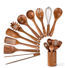 Homezie Küchenutensilien-Set | 11-teilig aus Teakholz mit Halter | Kochbesteck für Kochen, Braten und Servieren