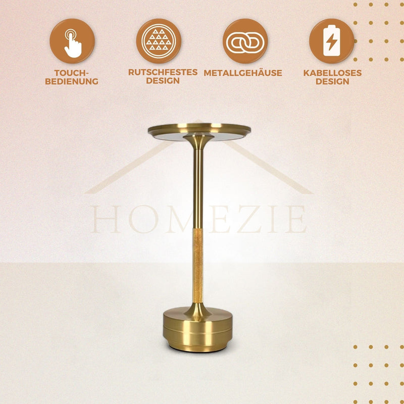 Homezie ElegantGlow | Tischleuchte | Warmes Licht | Einstellbare Helligkeit | Wiederaufladbar über USB-C