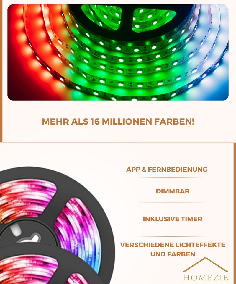 Homezie® LED-Streifen | 40 Meter | Mit App und Fernbedienung | LED-Beleuchtung