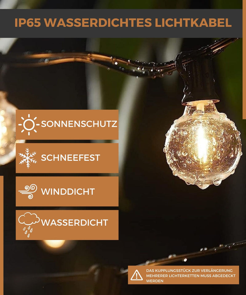 Homezie® Lichterkette mit Solarenergie | Mit Fernbedienung | IP65 Wasserdicht | G40 LED-Birnen | In verschiedenen Längen erhältlich