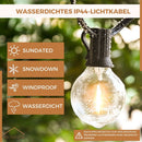 Homezie® Lichterkette mit Solarenergie | Mit Fernbedienung | IP44 Wasserdicht | G40 LED-Birnen | In verschiedenen Längen erhältlich