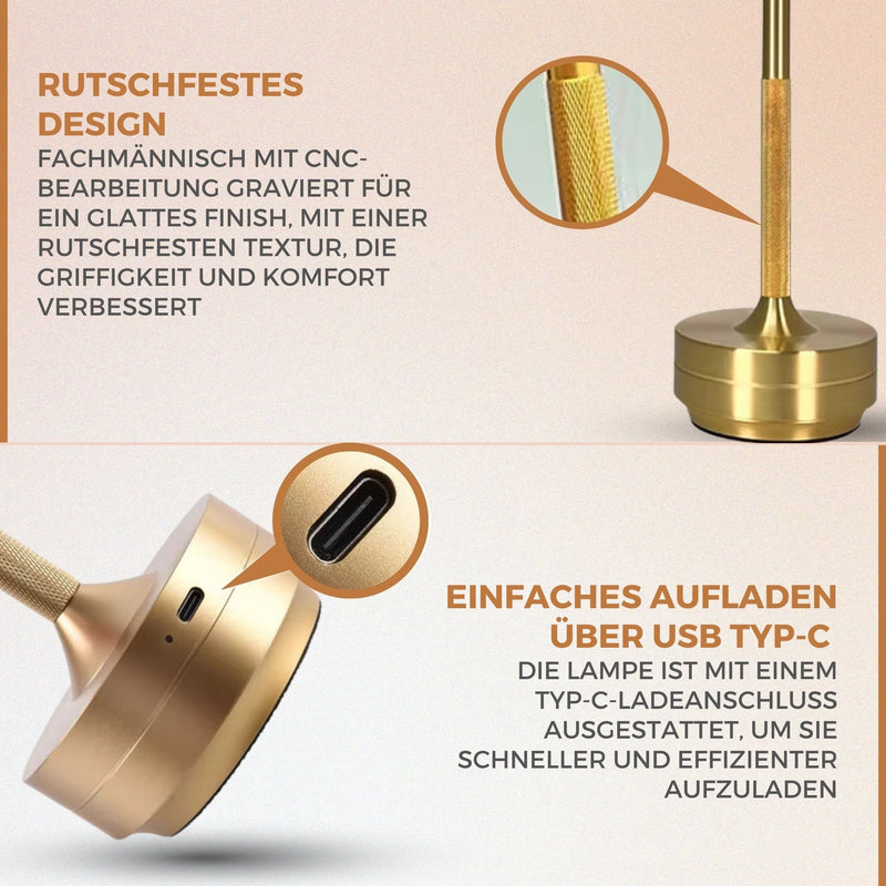 Homezie ElegantGlow | Tischleuchte | Warmes Licht | Einstellbare Helligkeit | Wiederaufladbar über USB-C