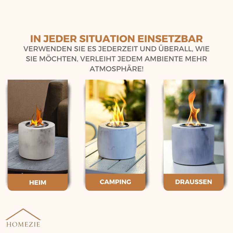 Homezie® Tischfeuer | Für drinnen & draußen | Rund, Marmorgrau | Dekoethanol-Kamin