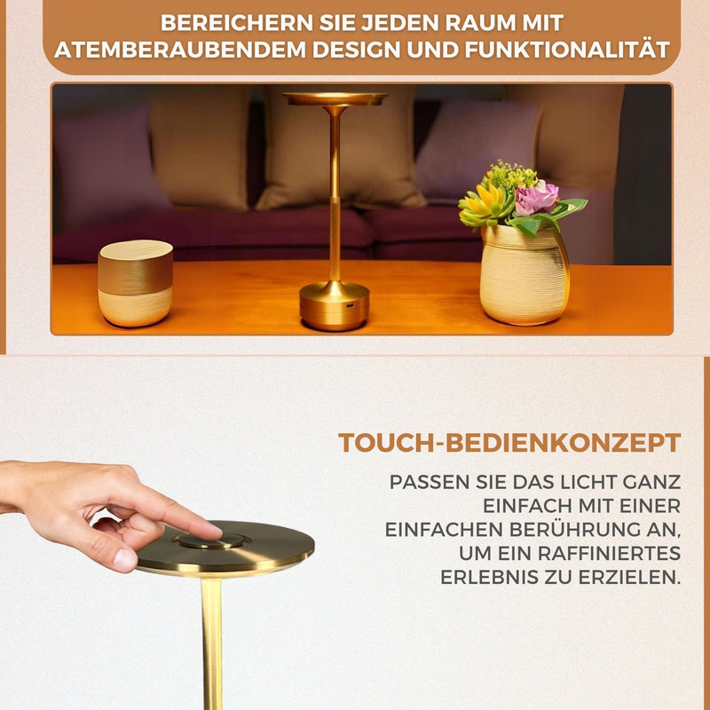 Homezie ElegantGlow | Tischleuchte | Warmes Licht | Einstellbare Helligkeit | Wiederaufladbar über USB-C