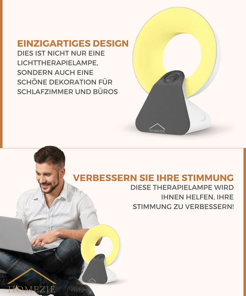 Homezie Tageslichtlampe | Wake-up-Licht | White-Noise-Maschine | Eingebaute Timer | 10.000 Lux | Lichttherapielampe