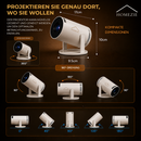 Homezie Beamer | Streaming vom Smartphone | 8K-Unterstützung | 720p | WLAN, HDMI & Bluetooth | Android 14.0 | Inklusive Aufbewahrungstasche | Mini-Beamer
