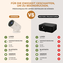 Homezie Beamer | Streaming vom Smartphone | 8K-Unterstützung | 720p | WLAN, HDMI & Bluetooth | Android 14.0 | Inklusive Aufbewahrungstasche | Mini-Beamer