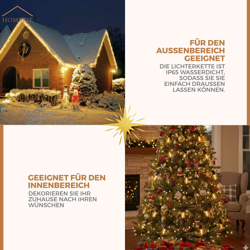 Homezie® Lichterkette | IP65 Wasserdicht | Kunststoff S14 LED-Lampen | Warmweiß | Verbindbar & Dimmbar | In verschiedenen Längen erhältlich