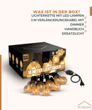 Homezie® Lichterkette 15 Meter mit 30 LED-Birnen | Tannenzapfen-Design | Inklusive 3m Verlängerungskabel mit Dimmer | Wasserdicht | Warmweiß | Verbindbar & Dimmbar