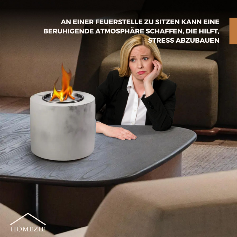Homezie® Tischfeuer | Für drinnen & draußen | Rund, Marmorgrau | Dekoethanol-Kamin
