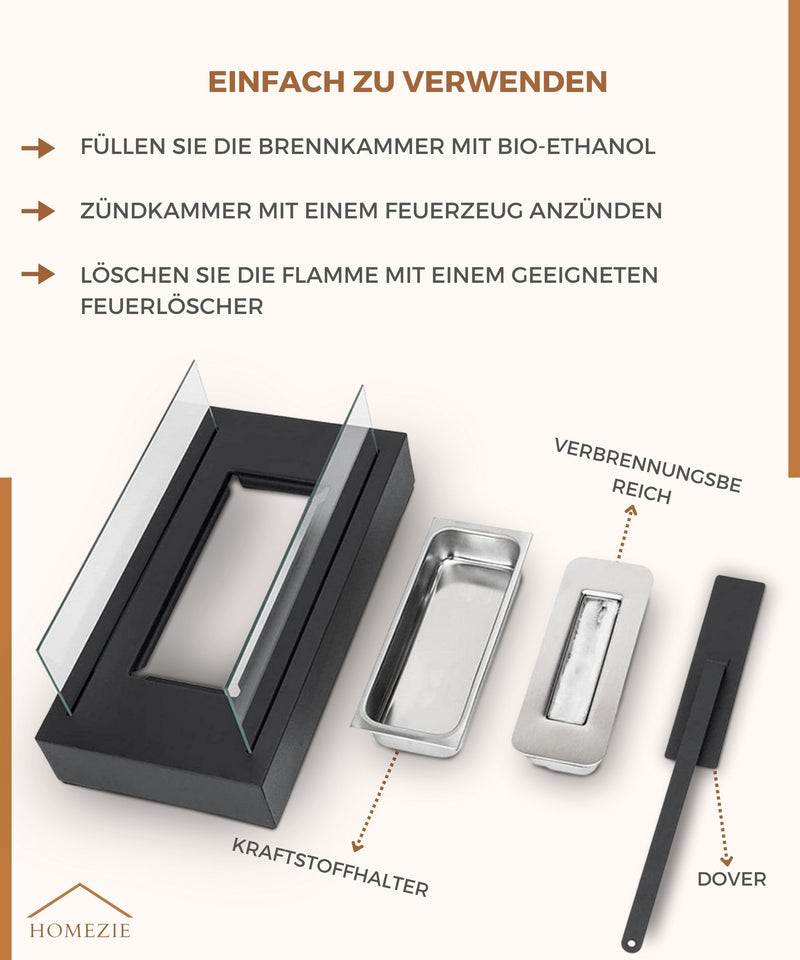 Homezie® Tischfeuer | Für drinnen & draußen | Dekoethanol-Kamin