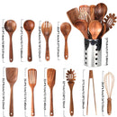 Homezie Küchenutensilien-Set | 11-teilig aus Teakholz mit Halter | Kochbesteck für Kochen, Braten und Servieren