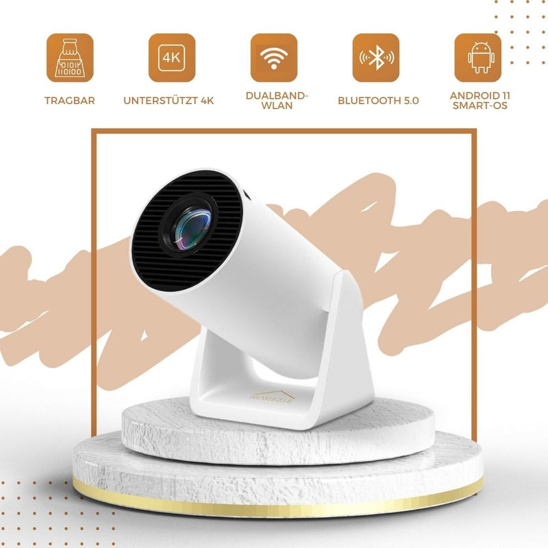 Homezie® Beamer | WiFi, HDMI, Bluetooth | 4K-Unterstützung | Android 11 eingebaut | Projektor