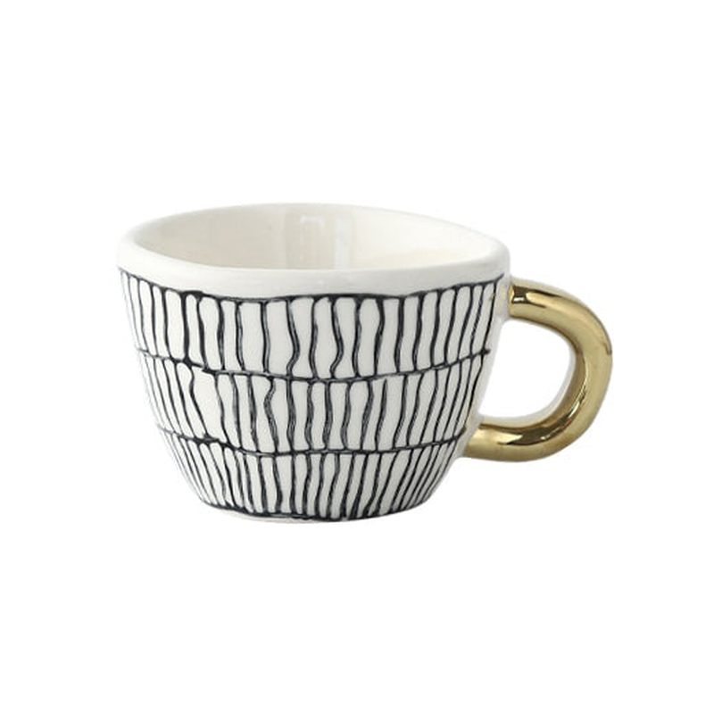 Homezie Becher | Geometrisches Design mit goldenem Henkel | Eleganter Kaffeegenuss