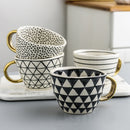 Homezie Becher | Geometrisches Design mit goldenem Henkel | Eleganter Kaffeegenuss