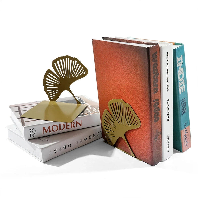 Homezie.de-Homezie Bücherregalstützen | Exquisites Ginkgo-Design aus Sphäroguss | Dekorative und funktionale Unterstützung für Bücherliebhaber