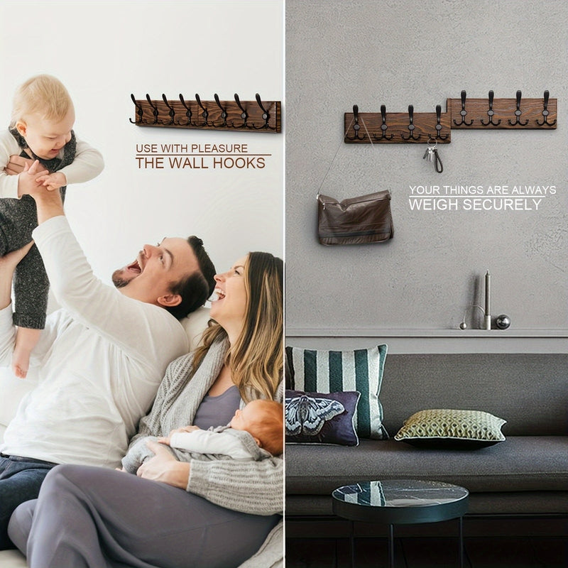 Homezie.de-Homezie Hakenleiste Wandmontage | Holz mit 8 Haken | Für Jacken und Rucksäcke im Eingangsbereich