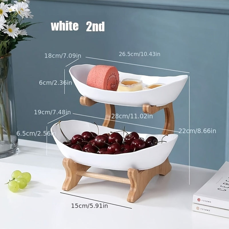 Homezie.de-Homezie Küchen Obstschale | Zwei-Lagig/Drei-Lagig | Große Kapazität Bamboe Holzregal