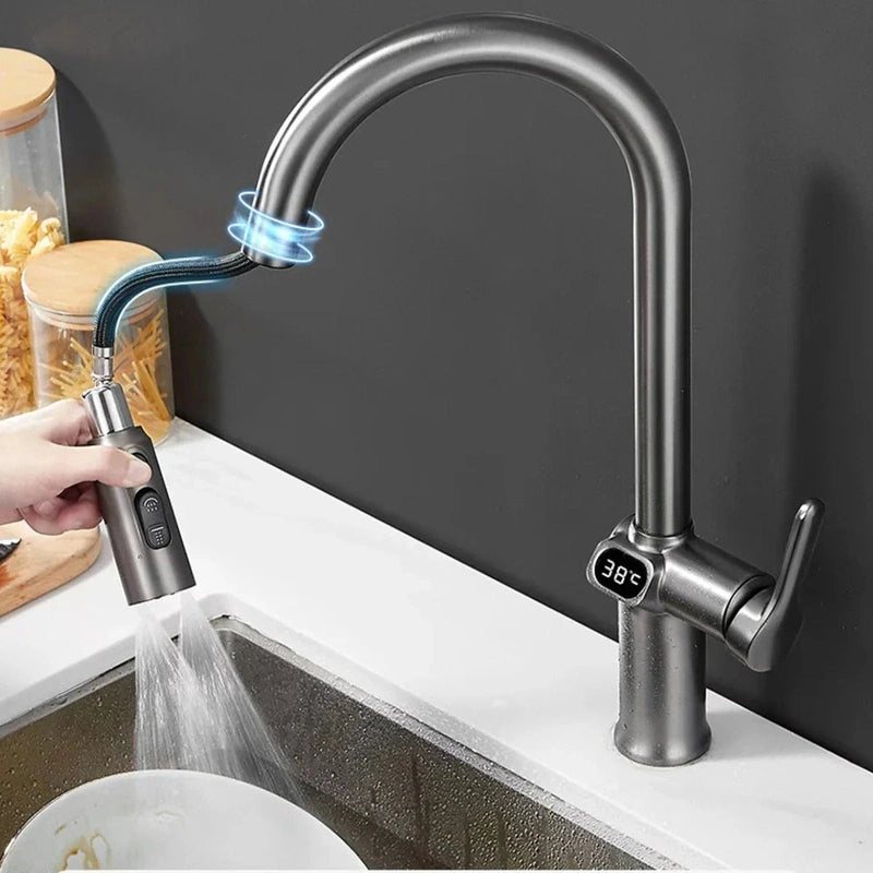 Homezie.de-Homezie Küchenarmatur | Digitale Temperaturanzeige | Flexibler Einsatz mit ausziehbarem Auslauf