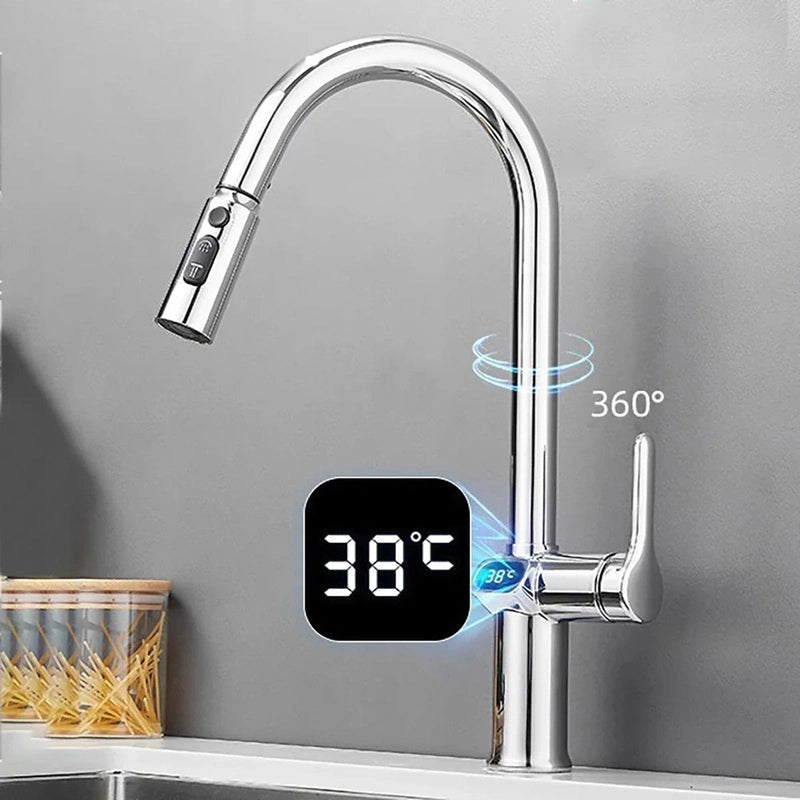 Homezie.de-Homezie Küchenarmatur | Digitale Temperaturanzeige | Flexibler Einsatz mit ausziehbarem Auslauf