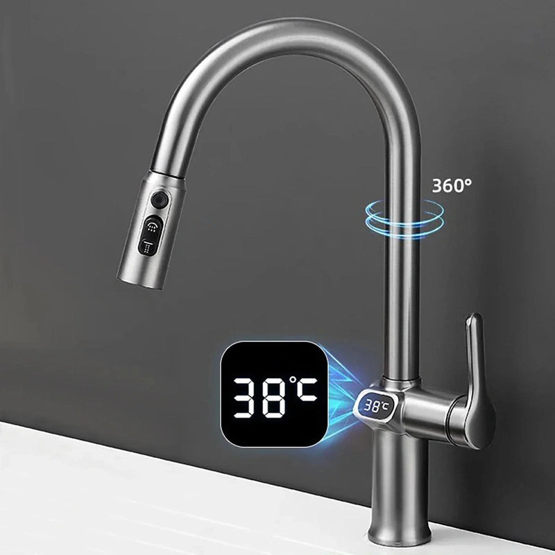 Homezie.de-Homezie Küchenarmatur | Digitale Temperaturanzeige | Flexibler Einsatz mit ausziehbarem Auslauf