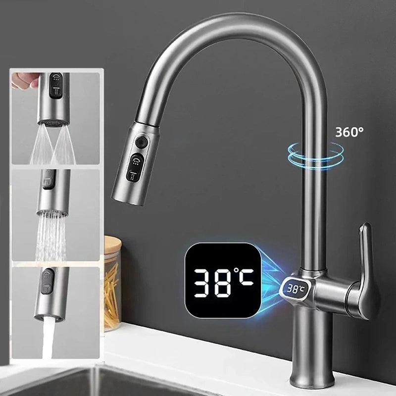 Homezie.de-Homezie Küchenarmatur | Digitale Temperaturanzeige | Flexibler Einsatz mit ausziehbarem Auslauf