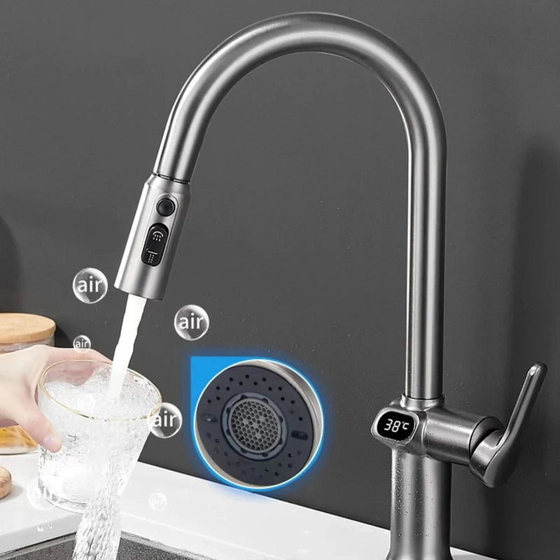 Homezie.de-Homezie Küchenarmatur | Digitale Temperaturanzeige | Flexibler Einsatz mit ausziehbarem Auslauf