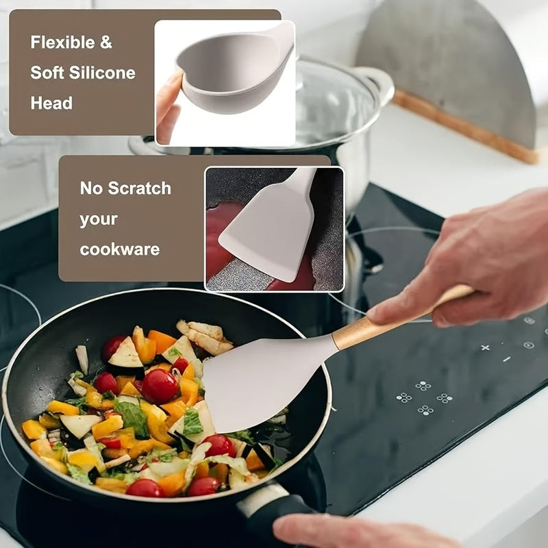 Homezie.de-Homezie Küchengeräte Set | 12 Stück Silikon Mit Holz | Ideal Für Zuhause Und Restaurant