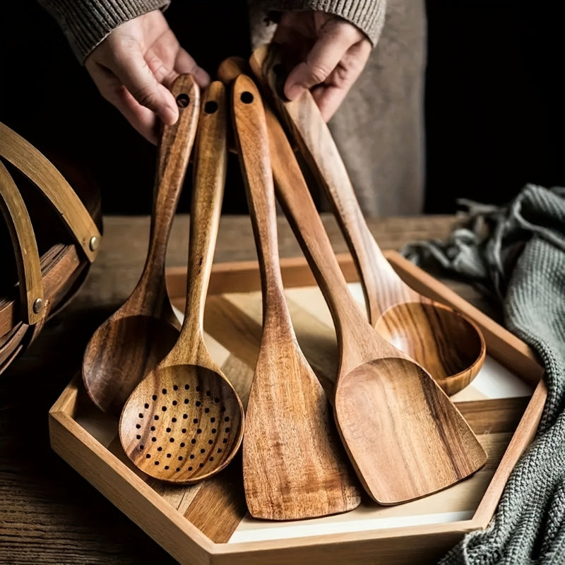 Homezie.de-Homezie Küchengeräte Set | 5-Teiliges Holzkochgeschirr | Perfekt für Zuhause Kochen