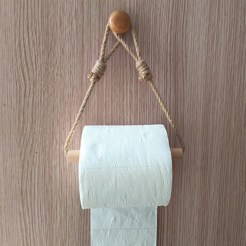 Homezie.de-Homezie Toilettenpapierhalter | Wandmontage | Rustikales Hanfseil und Holzdekoration