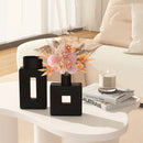 Homezie.de-Homezie Vasen Set | Weiße Keramische Quadratische Vasen | Rustikale Boho Wohnkultur