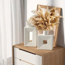 Homezie.de-Homezie Vasen Set | Weiße Keramische Quadratische Vasen | Rustikale Boho Wohnkultur