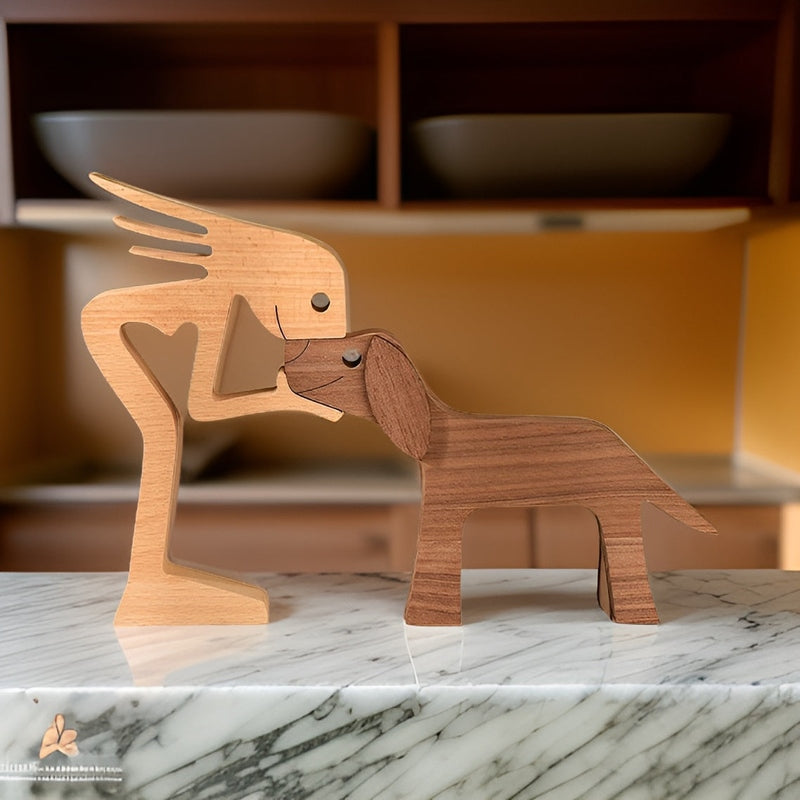 Homezie Holzskulptur | Handgefertigte Eleganz | Symbol für die Verbindung zwischen Mensch und Hund