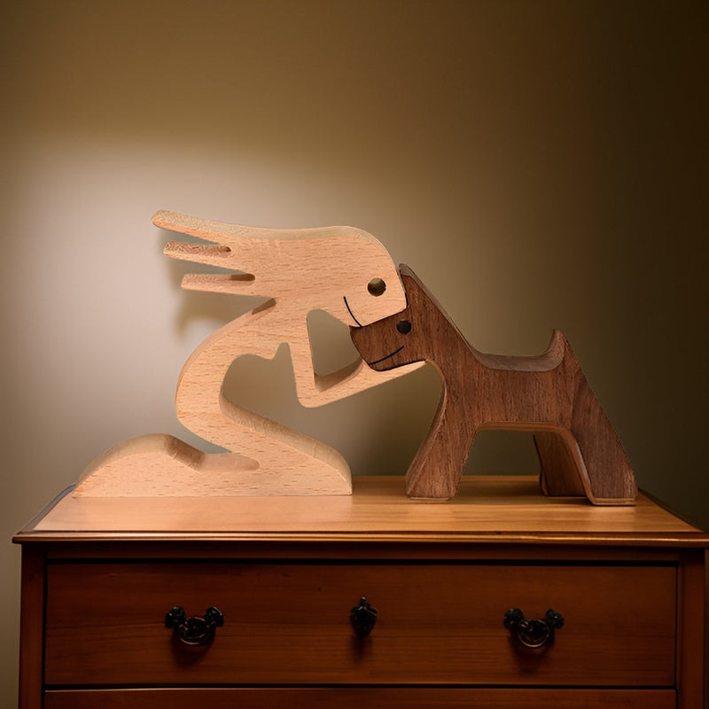 Homezie Holzskulptur | Handgefertigte Eleganz | Symbol für die Verbindung zwischen Mensch und Hund