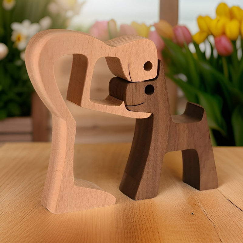 Homezie Holzskulptur | Handgefertigte Eleganz | Symbol für die Verbindung zwischen Mensch und Hund