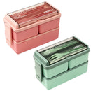 Homezie Bento-Box | 1.400 ml, 2 Ebenen, mehrere Fächer & Besteck | Auslaufsichere Lunchbox für Schule, Büro & unterwegs