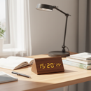 Homezie LED-Holzuhr | Sprachsteuerung & LED-Anzeige | Stilvolle Zeit- und Temperaturanzeige