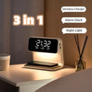 Homezie Nachttischlampe | 3-in-1 LED-Leuchte mit Wecker und kabelloser Ladestation | Für Schlafzimmer und Nachttisch
