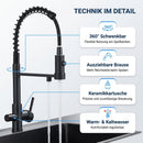 Homezie 3-Wege-Küchenarmatur | Ausziehbare Brause, 360° schwenkbar & Trinkwasseranschluss | Für moderne Küchen