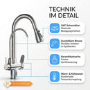 Homezie 3-Wege-Küchenarmatur | Ausziehbare Brause, Trinkwasseranschluss & 360° schwenkbar | Für moderne Küchen