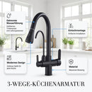 Homezie 3-Wege-Küchenarmatur | Ausziehbare Brause, Trinkwasseranschluss & 360° schwenkbar | Für moderne Küchen