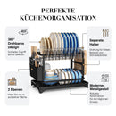 Homezie Abtropfgestell | 2 Ebenen mit 360° drehbarem Design & Besteckhalter | Für die Küchenarbeitsplatte