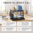 Homezie Abtropfgestell | 2 Ebenen mit 360° drehbarem Design & Besteckhalter | Für die Küchenarbeitsplatte