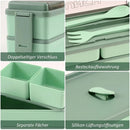 Homezie Bento-Box | 1.400 ml, 2 Ebenen, mehrere Fächer & Besteck | Auslaufsichere Lunchbox für Schule, Büro & unterwegs