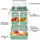 Homezie Bento-Box | 1.400 ml, 2 Ebenen, mehrere Fächer & Besteck | Auslaufsichere Lunchbox für Schule, Büro & unterwegs