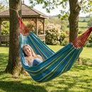 Homezie Gestreifte Stoffhängematte | 200 × 150 cm | Mit Tragetasche und Aufhängeseilen | Bis 200 kg