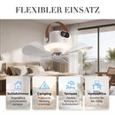 Homezie Hängender Deckenventilator | Wiederaufladbar mit Fernbedienung & LED-Leuchte | Für Camping und Zuhause