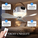 Homezie Hängender Deckenventilator | Wiederaufladbar mit Fernbedienung & LED-Leuchte | Für Camping und Zuhause