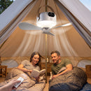 Homezie Hängender Deckenventilator | Wiederaufladbar mit Fernbedienung & LED-Leuchte | Für Camping und Zuhause