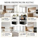 Homezie Küchenregal | Erweiterbar, 3 Ebenen & 6 Haken | Für Mikrowelle und Küchenorganisation